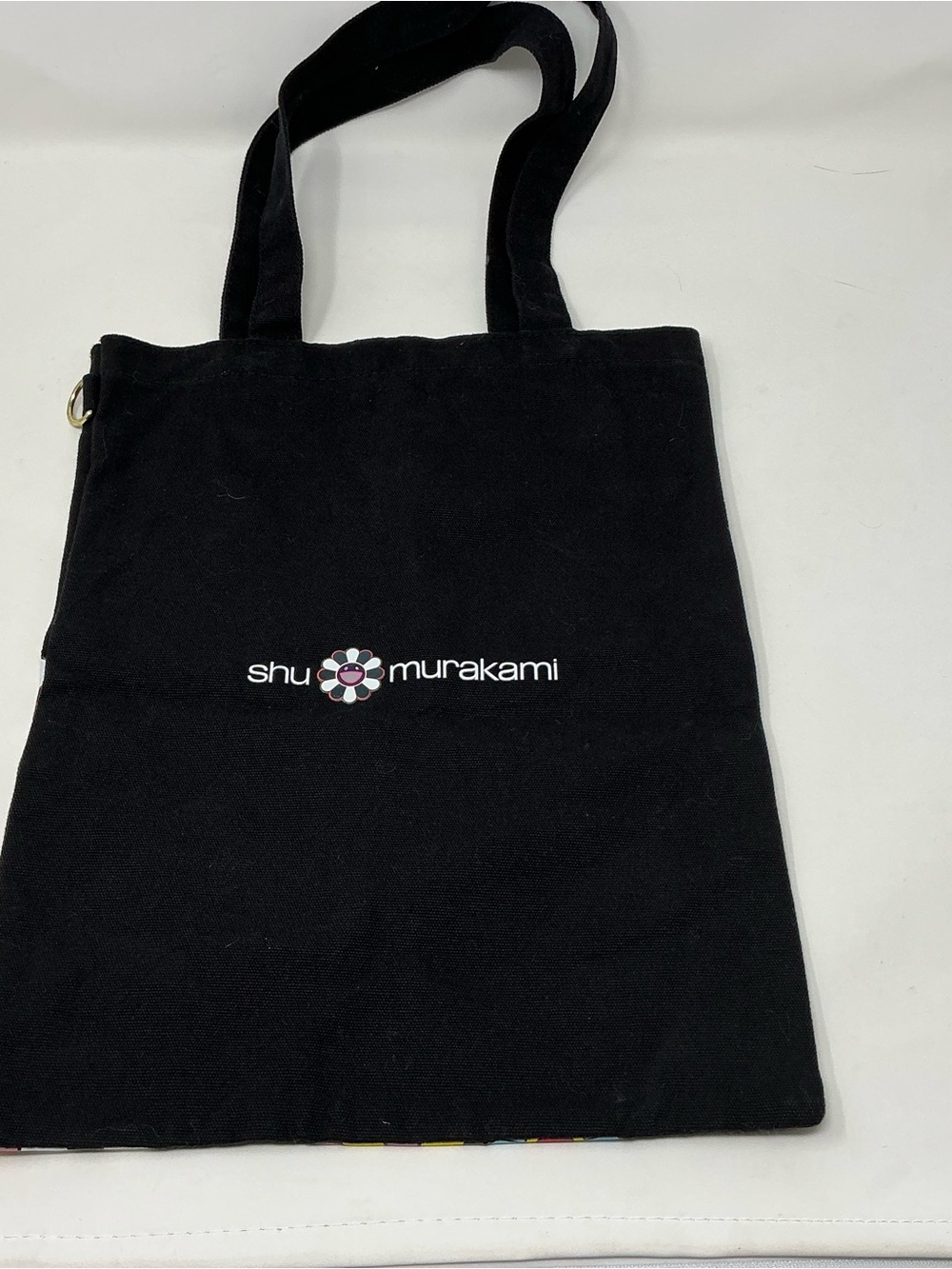 Shu Murakami Black Floral Smile Tote Bag - Colorful Flower Print - Picture 3 of 4